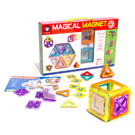 Ikonka Art.KX9679 Krāsaini magnētiskie bloki MAGICAL MAGNET 20 PUH