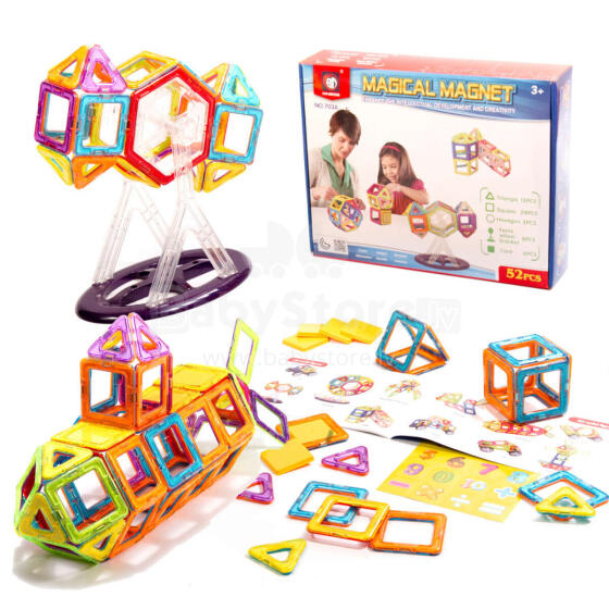 Ikonka Art.KX9681 Krāsaini magnētiskie bloki MAGICAL MAGNET 52 PUH