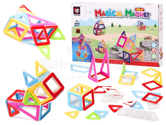 Ikonka Art.KX9820 MAGICAL MAGNET MINI 38gab 3+ v3 magnētiskie ķieģeļi