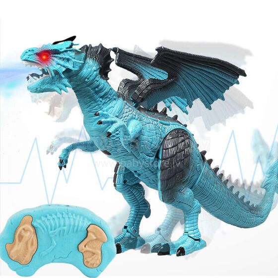 Ikonka Art.KX9993 RC dinozaurs Vadāms pūķis - staigā rēko, elpo, elpo tvaiku 41 cm