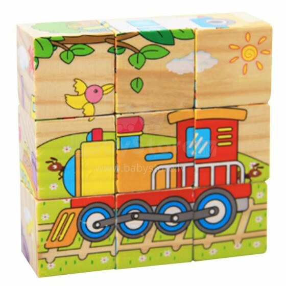 Ikonka Art.KX7878_2 Educational wooden puzzle blocks Vehicles 9el.