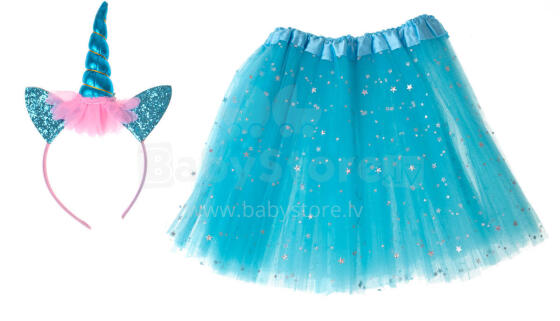 Ikonka Art.KX7209 Unicorn carnival costume headband + skirt blue 3-6 years old