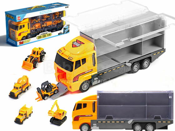Ikonka Art.KX6681_3 Transporterio sunkvežimis TIR paleidimo įrenginys + metaliniai automobiliai statybinės mašinos