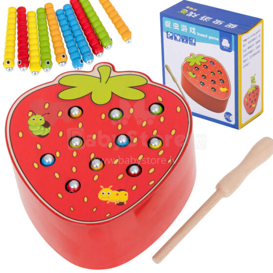 Ikonka Art.KX6529_2 Magnetic wooden caterpillar strawberry