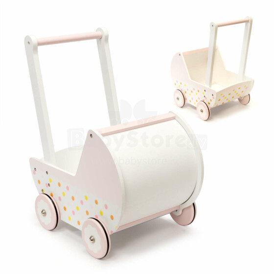 Ikonka Art.KX6494 Baby doll pram gondola wooden pushchair pink