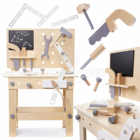 Ikonka Art.KX6281 Wooden workshop with tools on a table DIY set