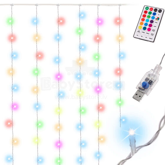Ikonka Art.KX5722 LED apgaismojums Kāzu dekorēšana 3x3m 200LED USB + tālvadības pults 16 krāsas ar atmiņu