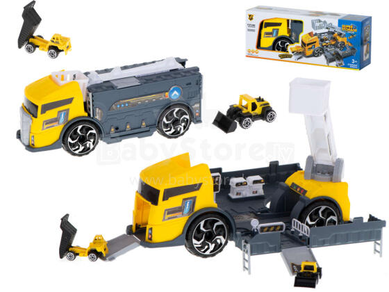 Ikonka Art.KX6035 Transporter truck TIR 2in1 parking trailer + 2 cars yellow