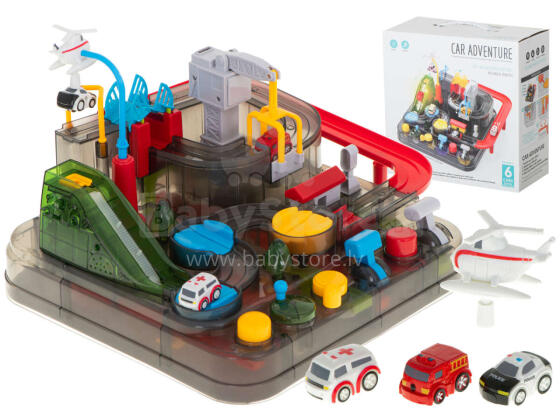 Ikonka Art.KX6013 Obstacle course interactive car park LED racing 3 vehicles