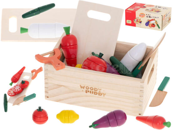 Ikonka Art.KX5956 Wooden vegetables to cut with a magnet in a box + accessories