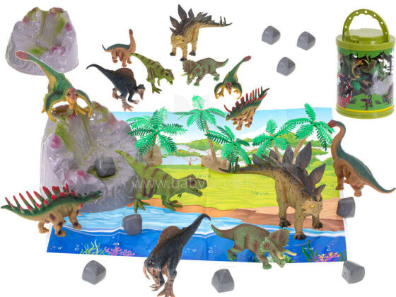 Ikonka Art.KX5840 Dzīvnieku figūriņas dinozauri 7gab + paklājiņš un piederumu komplekts