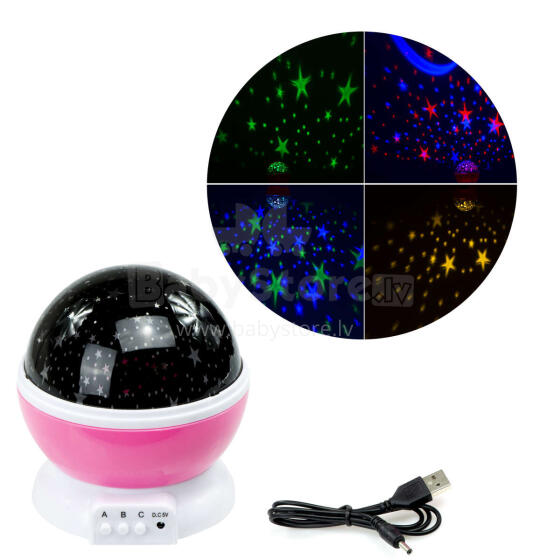 Ikonka Art.KX7814_1 Zvaigžņu projektora nakts gaisma 2in1 USB rozā krāsā