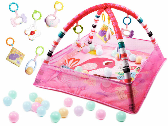 Ikonka Art.KX5873 Mokomasis žaidimų kilimėlis su kamuoliukais rožinės spalvos