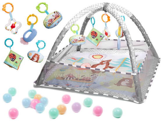 Ikonka Art.KX5873_1 Educational mat with paddles Playpen with balls grey