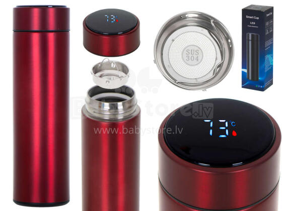 Ikonka Art.KX6358_2 Termosa krūze smart LED 500ml bordo krāsā
