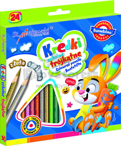 Ikonka Art.KX5486_1 BAMBINO Skolas trīsstūrveida zīmuļi 24 krāsas