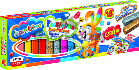 Ikonka Art.KX5482 BAMBINO Plastilīna kvadrāts 18 krāsas