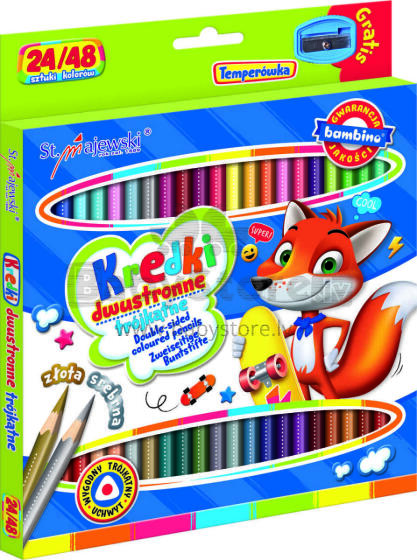 Ikonka Art.KX5485_1 BAMBINO Divpusēji trīsstūrveida zīmuļi skolai 24/48 krāsas + asināmais asināmais