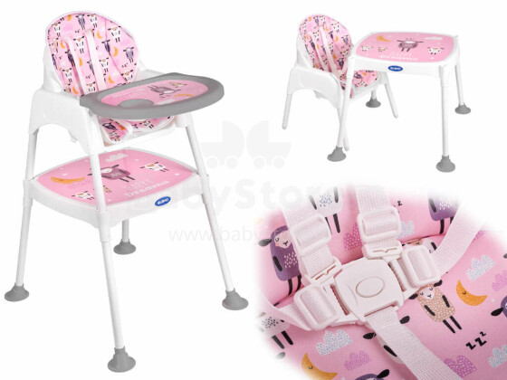 Ikonka Art.KX5317_3 Maitinimo kėdutė taburetė taburetė kėdutė 3in1 rožinė