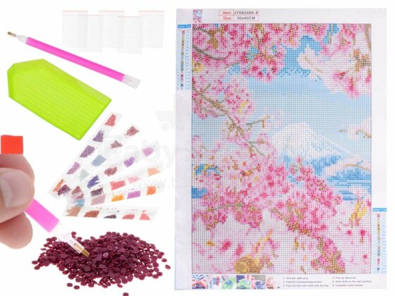 Ikonka Art.KX5259_6 Diamond embroidery mosaic set 5D cherry blossom