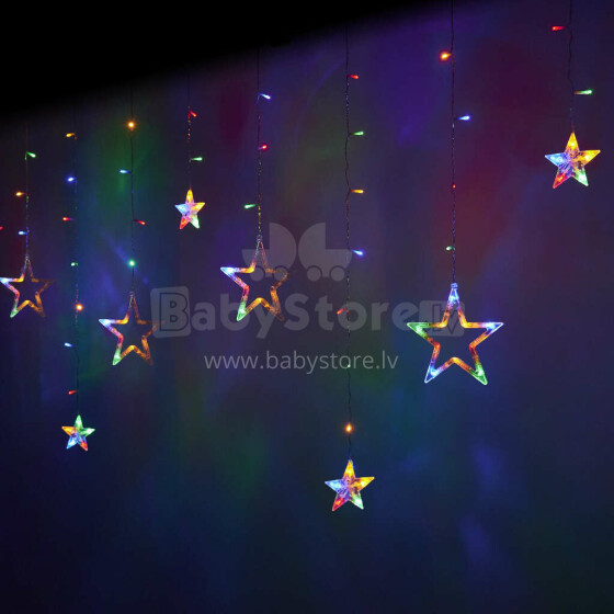 Ikonka Art.KX5248_2 LED star curtain lights 2.5m 138LED multicolour
