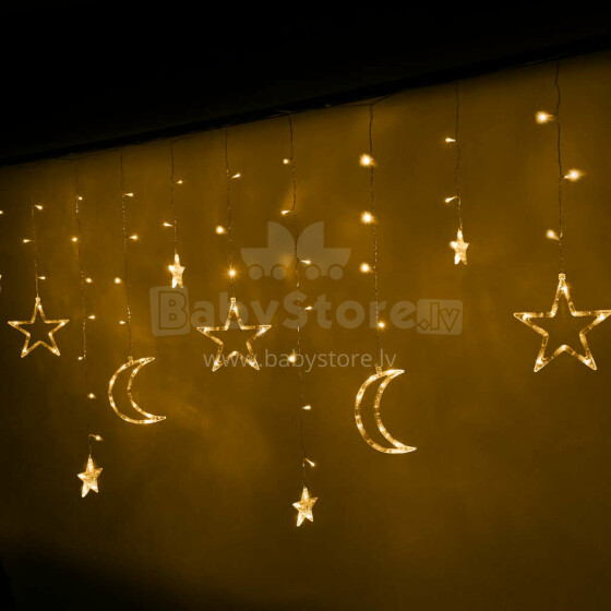 Ikonka Art.KX5247 LED moon curtain lights stars 2.5m 138LED warm
