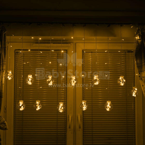 Ikonka Art.KX5245 LED aizkaru gaismas karājas bumbiņas 3m 108LED silti balta