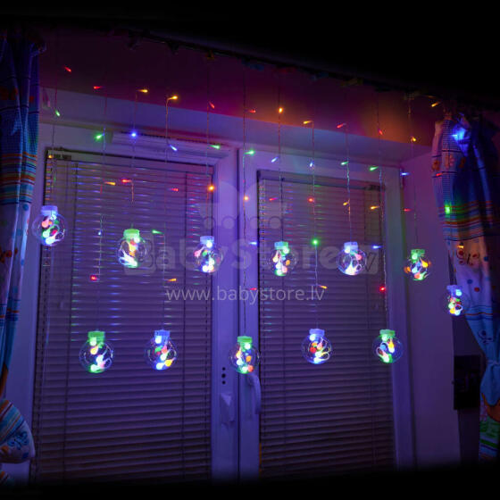 Ikonka Art.KX5245_1 LED aizkaru gaismas karājas bumbiņas 3m 108LED daudzkrāsains