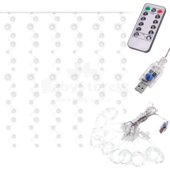 Ikonka Art.KX5242_1 LED aizkaru apgaismojums 3x3m 300LED auksti balts