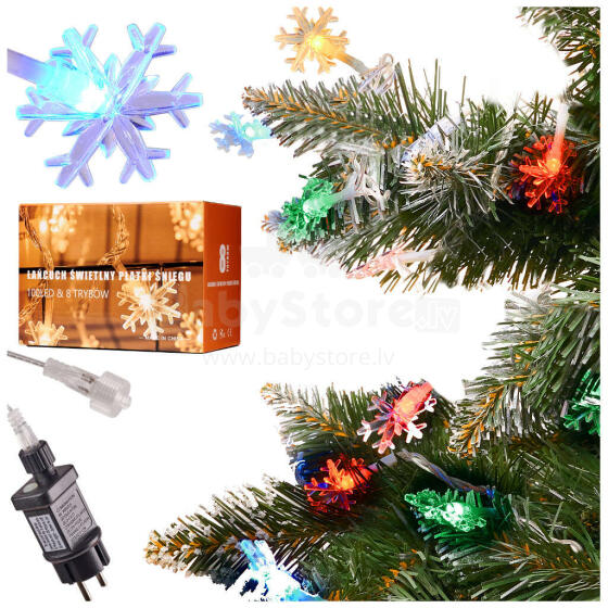 Ikonka Art.KX5240_2 LED sniegpārsliņu ķēdes apgaismojums 10m 100LED daudzkrāsains