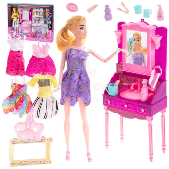 Ikonka Art.KX5151 Fashionista doll with dressing table and clothes to change into