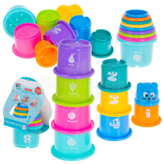 Ikonka Art.KX4940 Educational cups tower pyramid numbers and fruit