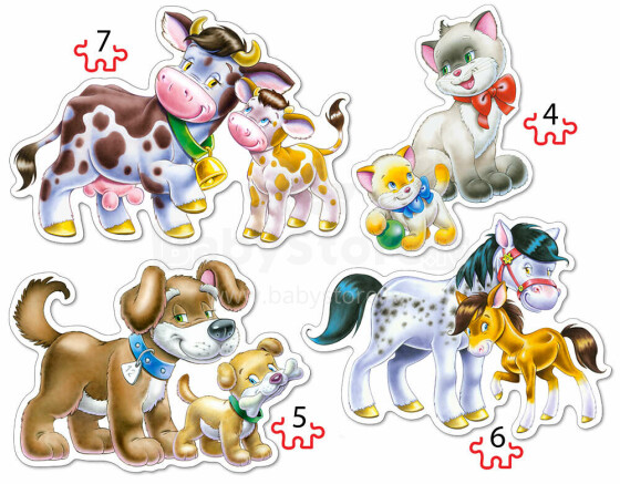 Ikonka Art.KX4795 CASTORLAND Puzzle 4in1 Dzīvnieki ar mazuļiem