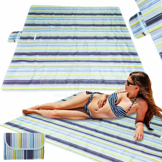 Ikonka Art.KX4991_1 Paplūdimio kilimėlis paplūdimio iškylos antklodė 200x200cm mėlyna