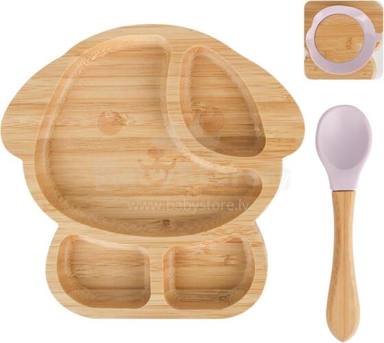 Bamboo Wood Plate Art.148398  Koka šķīvis ar piesūcekni un nodalījumiem