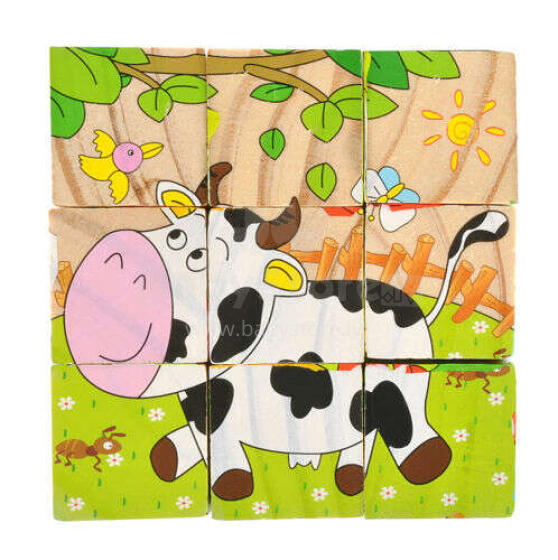 Ikonka Art.KX7878 Educational wooden blocks Farm puzzle 9el.
