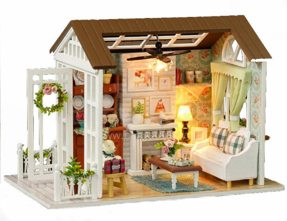 Ikonka Art.KX6995 Dolls' house wooden living room model to assemble LED 8008-A