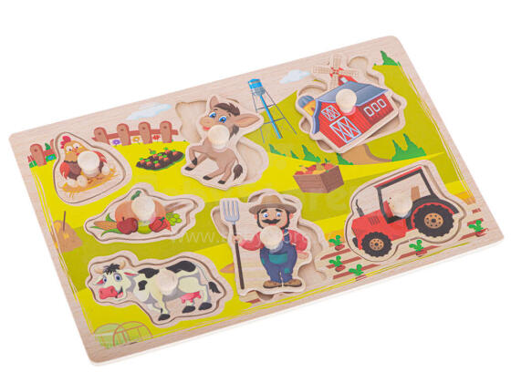 Ikonka Art.KX5366 Wooden jigsaw puzzle farm tractor cow