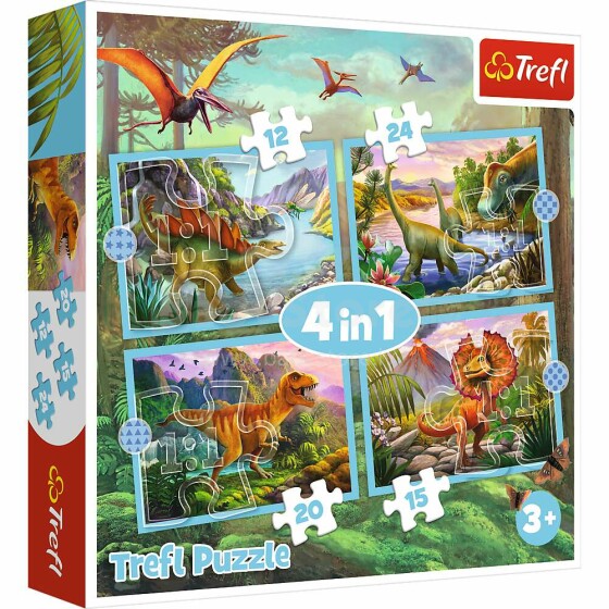 TREFL Pužļu komplekts Dinozauri 4in1, 12+15+20+24 gab.