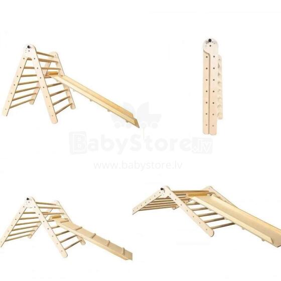 Kinderis Montessori Climber Art.L-UA-LAK-80-1  Koka kāpšanas trīsstūris ar divpusēju slidkalniņu 80 cm (Izcila kvalitāte)