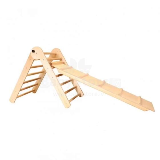 Kinderis Montessori Climber Art.L-UA-LAK-65-1 Koka kāpšanas trīsstūris ar divpusēju slidkalniņu 65 cm (Izcila kvalitāte)