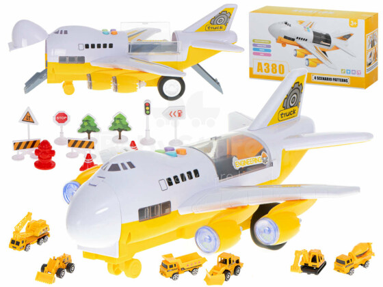 Ikonka Art.KX5987 Transporter õhusõiduk + 6 autot ehitussõidukid külg ees/üles