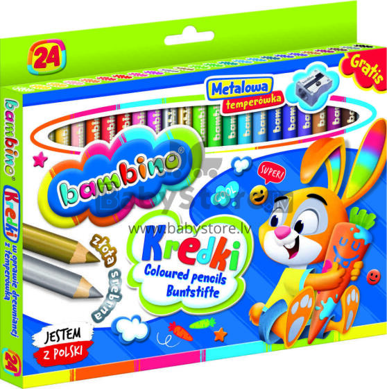 Ikonka Art.KX5487_1 BAMBINO Wooden-framed pencils 24 colours + sharpener