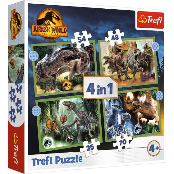 TREFL JURASSIC PARK Pužļu komplekts 4in1, 35+48+54+70 gab.