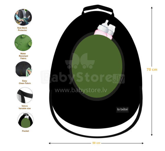 La bebe™ Car Seat Back Protector Avocado Art.148757 Black Aizsargpārvalks autosēdeklim (Autokrēsla atzveltnes aizsārgs, sēdekļa muguras pārsegs )