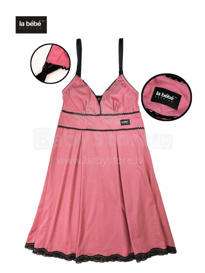 La Bebe™ Nursing Cotton Mia Art.136505 Pink Grūtnieču barošanas naktskrekls topošām māmiņām ar mežģinēm