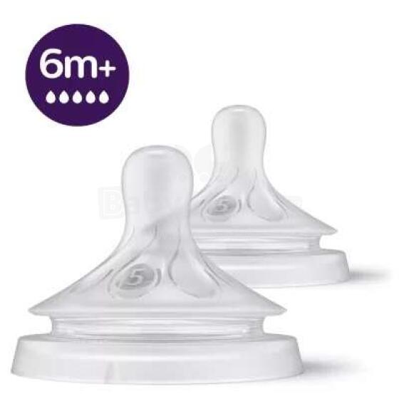 Phillips Avent Natural Response Art.SCY965/02 Силиконовые соски  с быстрым потоком , 5 отверстия  (6+) (2 шт.)