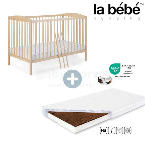 La bebe™ EcoBed Art.363619 Baby ECO Bed 120x60cm + Gift! Danpol Art.4208 Mattress for baby bed made of foam rubber 120x60 cm