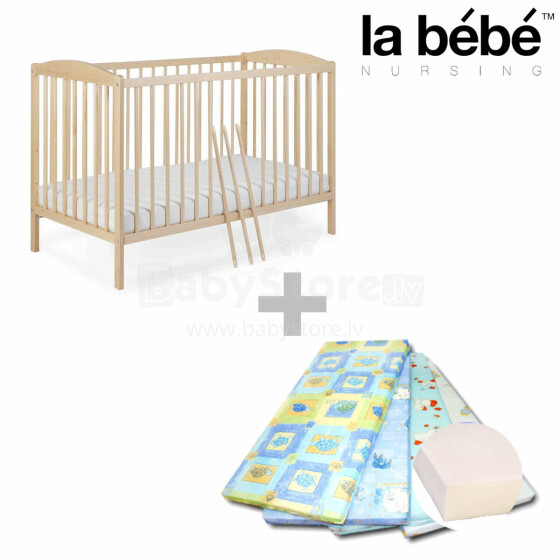 La bebe™ EcoBed Art.363619 Детская кроватка из ЭКО материалов, чистое дерево 120x60cm + Подарок! Danpol Art.4208 Матрас для детской кровати из поролона 120x60 см