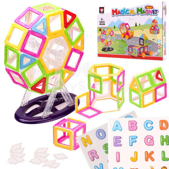 Ikonka Art.KX9818 Magnētiskie ķieģeļi MAGISKAIS MAGNETS MINI 68 KOMPLEKTS 3+